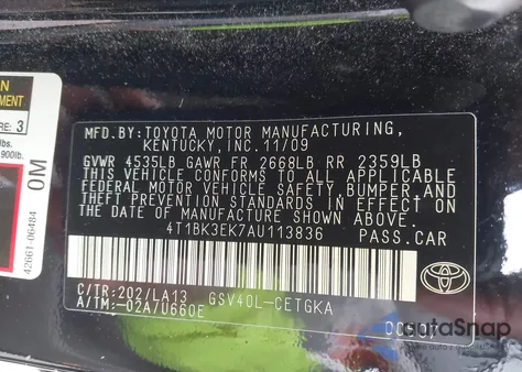 2010 Toyota Camry Se/Le/Xle from USA, damaged, VIN 4T1BK3EK7AU113836